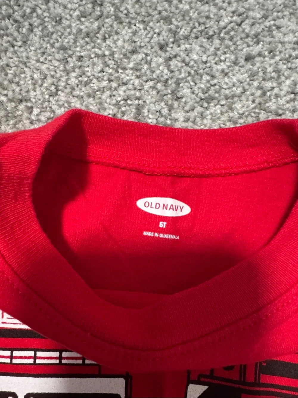 Old Navy Red Long-Sleeve Tee with Fire Truck Graphics